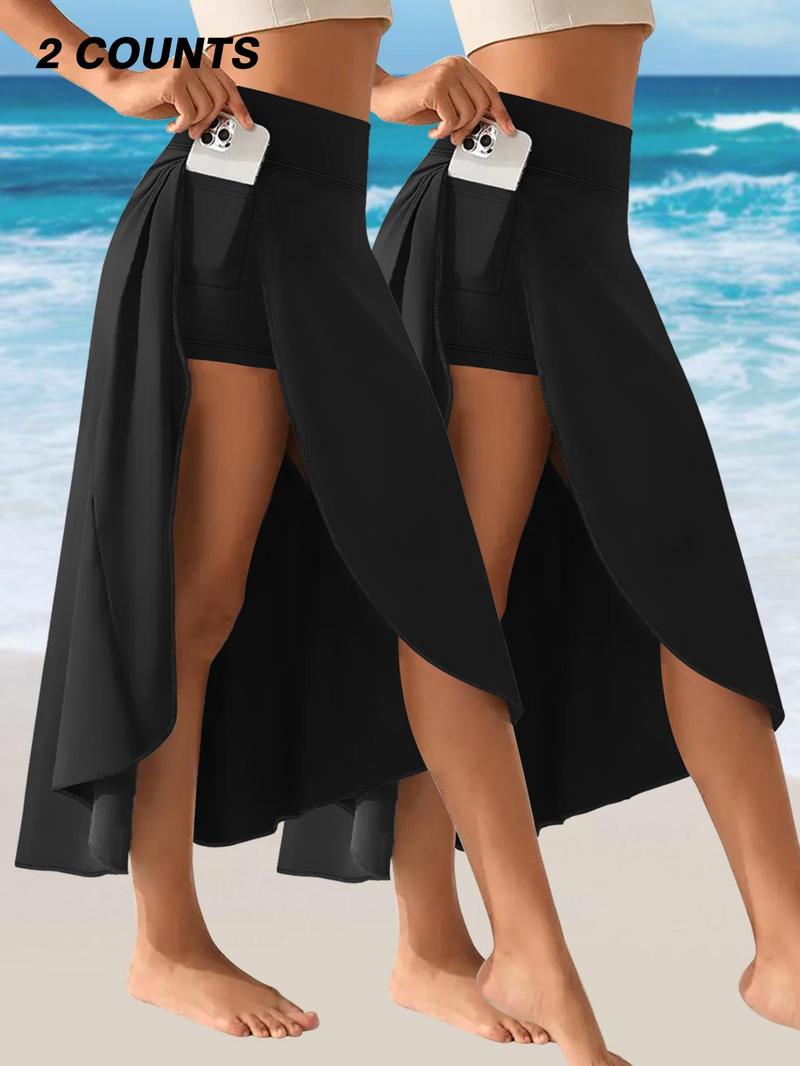 Product Introduction of Women's Plain Pocket Split Hem Skirt, Casual Fashion Breathable Midi Skirt for Daily Wear, Ladies Bottoms for All Seasons 2