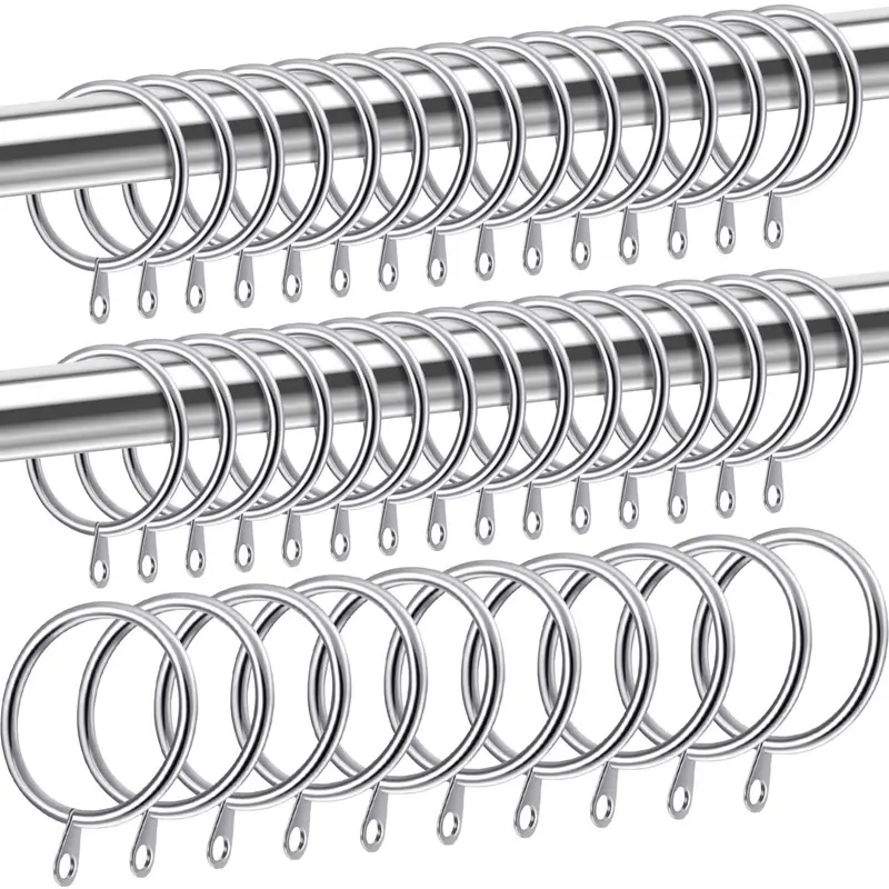 Vòng rèm kim loại, 40 chiếc, cho rèm và cực, vòng mắt xích trượt treo, đường kính trong 32mm, màu bạc 1