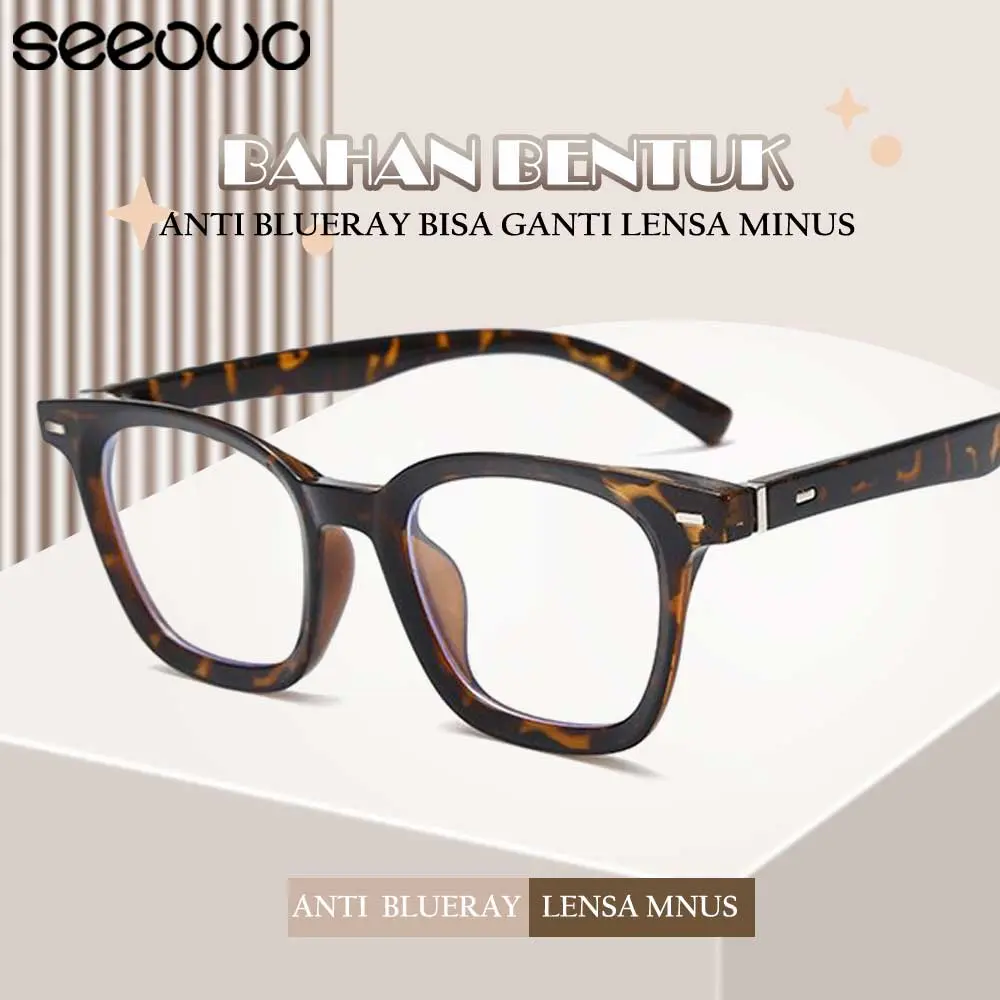 Seeouo Kacamata Antiradiasi Blueray Model Kotak Simple Fashion Bahan TR90 Kokoh Pria nita Bisa Minus 501 - BLA DOFF, BLUERAY NORMAL