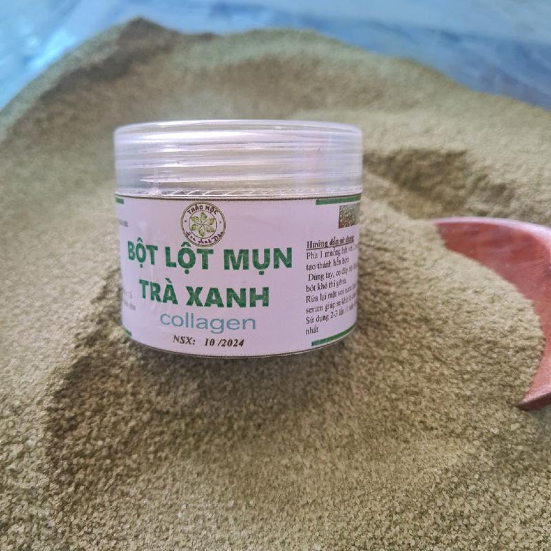 [HỦ 50g] BỘT MẶT NẠ LỘT MỤN TRÀ XANH COLLAGEN, làm sạch mụn cám, đầu đen,long tơ dưỡng trắng da Đắp Mặt