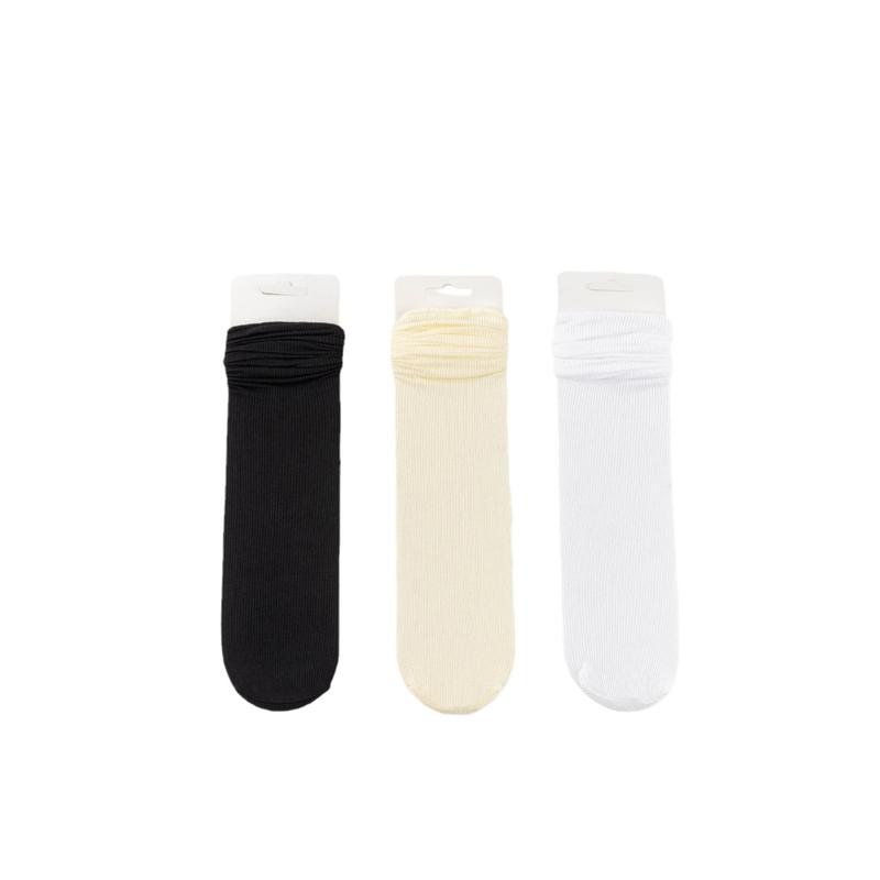 Product Introduction of Solid Color Ice Socks Women's Summer Thin Mid-tube Stacked Socks Summer Boneless Breathable Sweat absorbing Ice Silk Stockings White Socks 24