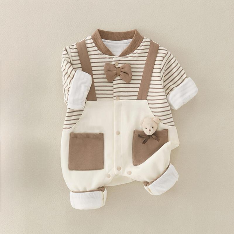 Bodysuit dài tay cho bé trai vải zip lông dày dặn Đồ liền thân Body công tử Áo liền quần trẻ sơ sinh Công tử Kẻ Nơ SLT149