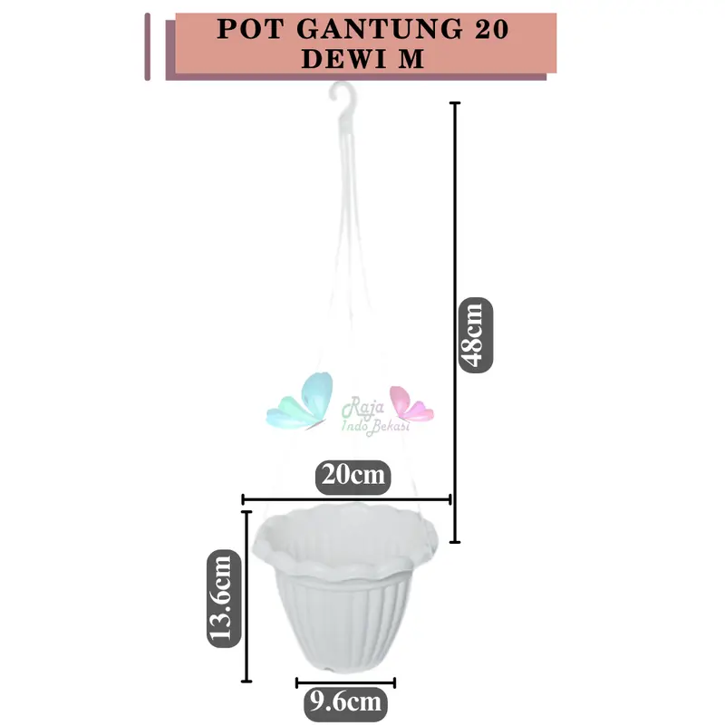 RAJA INDO Pot Gantung Dewi M 20 Putih Pot Gantung Renda 20cm Pot Bunga Gantung Murah Grosir Unik Plastik Putih 1