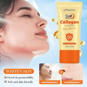 COD Collagen Sunscreen Whitening 50g Sunblock Cream SPF50 PA+++ Wajah Dan Badan Pemutih Pelembab Fade Spots Uv Protection Tahan Air Double Whitening Glowing Up Sun Protection