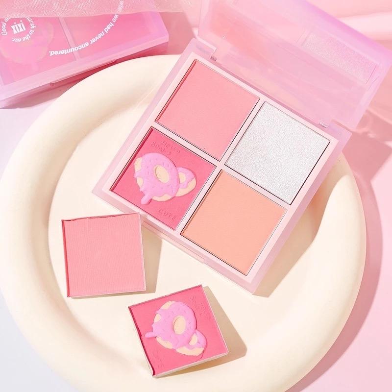 Phấn má hồng xixi 4 Ô Nhũ highlight Bắt Sáng Mắt Má Kèm Highlight Bắt Sáng Má Hồng XIXI Kem Cool Tone kuromi cosmetic Women Nữ Mỹ Phẩm Trang Điểm
