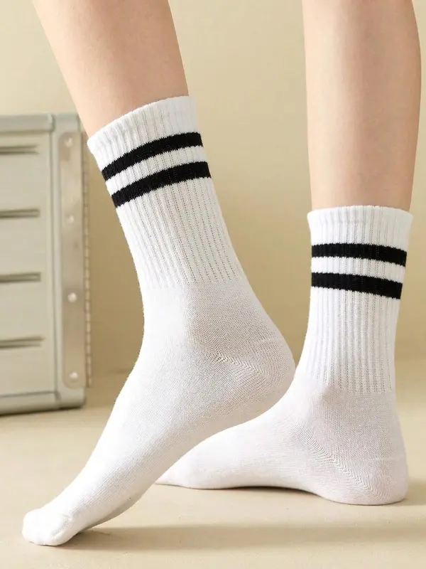 Men's Striped Print Crew Socks, Casual Comfy Breathable Mid Tube Socks for Daily Wear, Men's Socks for All Seasons 2