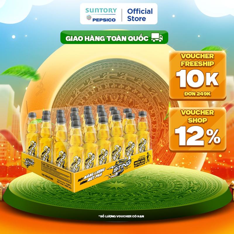 Thùng 24 Chai Nước Tăng Lực Sting Vàng (330ml/chai)