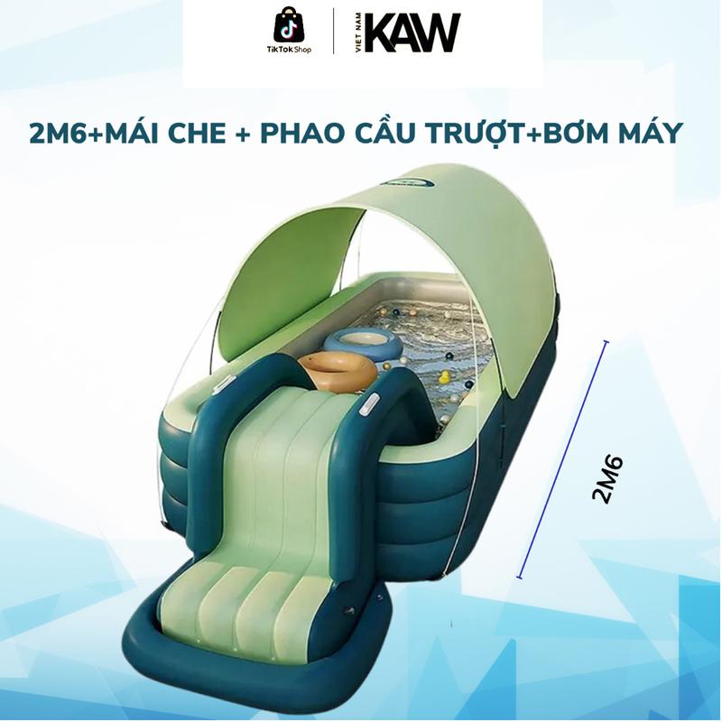 KAW - Bể bơi phao bơm 3 tầng hơi dành cho trẻ em, Có mái che và cầu trượt