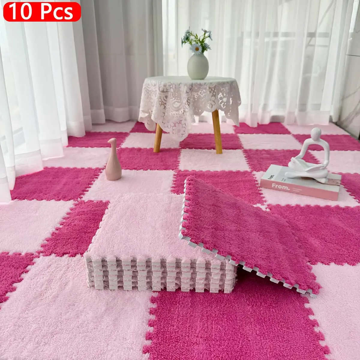Square Puzzle Floor Mat, 10pcs/set Non-slip Soft Comfortable Floor Mat, Decorative Carpet for Home Living Room Bedroom Study Room Decor, Rug for Room, Large Living Room Rugs