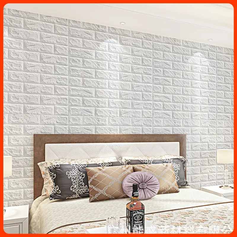 Wallpaper Dinding 3D Foam Motif Batu Bata 70 x 77 cm - Warna Putih 8