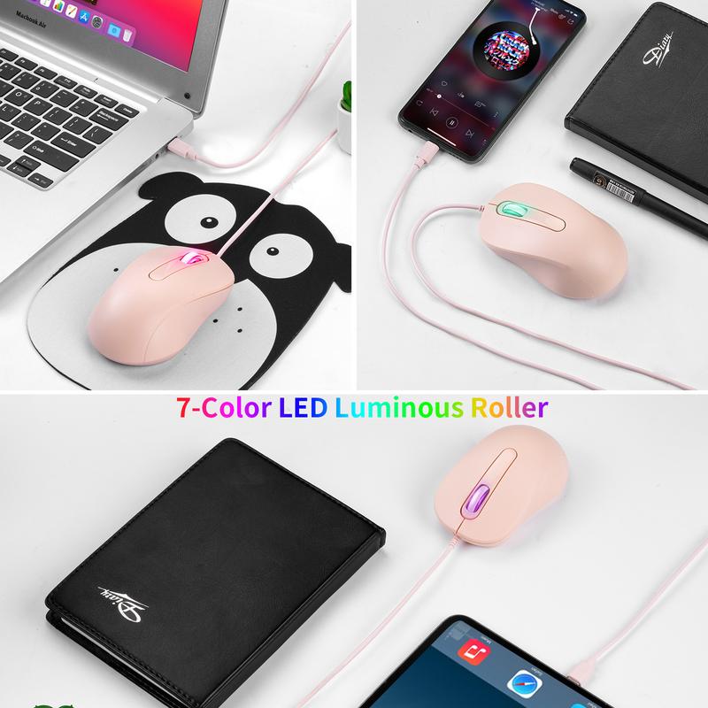Product Introduction of In Stock Type-C Interface Silent Wired Mouse Compatible with Thunderbolt for Girls Laptop Tablet Phone 24