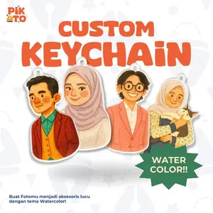 Pikato Gantungan Kunci Custom Premium Karakter Watercolor Keychain UV Print High Quality