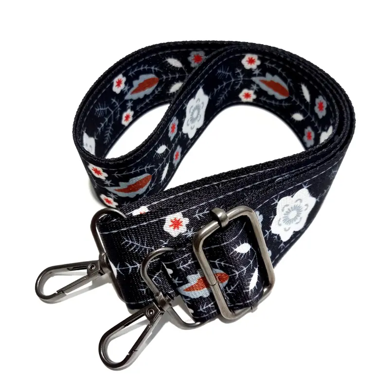 Tali Strap Tas Selempang Wanita FTH Bahan Kanvas Motif Bunga Lebar Premium Hitam 0