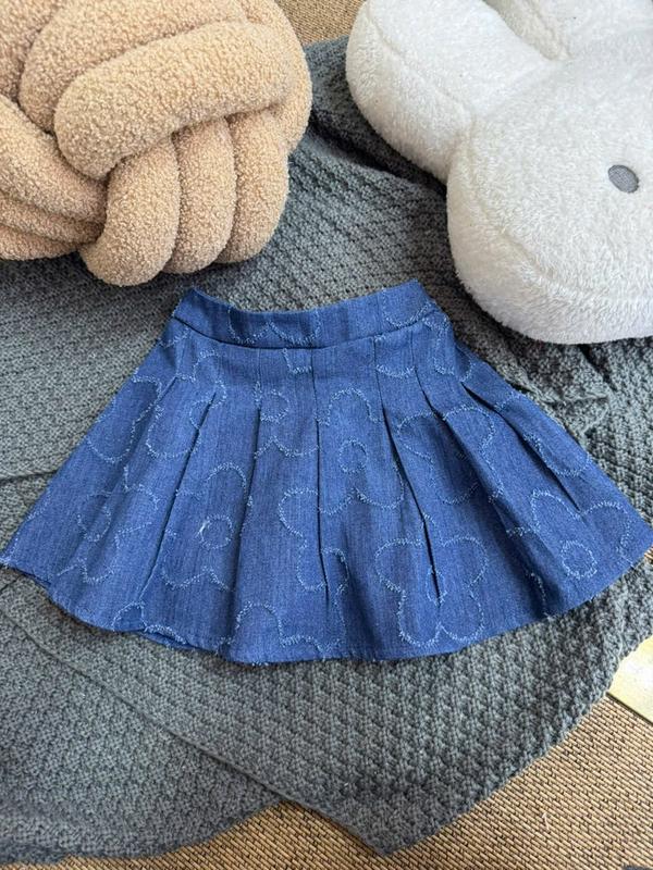 Chân Váy Lẻ Xanh Jean Đậm Hoa 80U Dành Cho Bé Gái