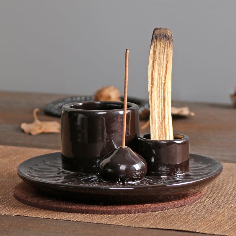 Product Introduction of Atmosphere Creator Export Nordic Style Ceramic Aromatherapy Candle Holder Black Sacred Wood Burning Plate Ceramic Base Wax Holder 11
