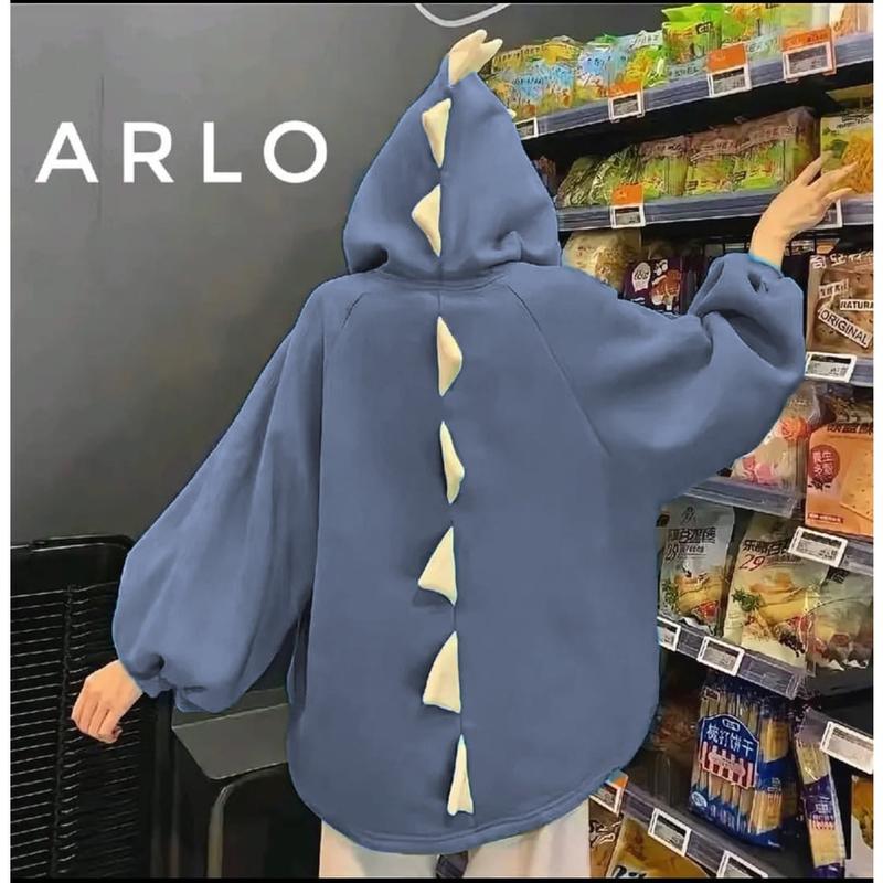 DINO SWEATER OVERSIZE WANITA - SWEATER KOREAN STYLE BAHAN PLECEE Basic Fleece Cewek Hoodie Atasan 5