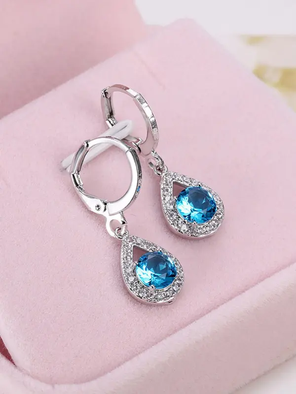 Elegant Artificial Gemstone & Rhinestone Decorated Jewelry Set, Water Drop Design Pendant Necklace & Dangle Earrings, Fashion Jewelry Accessories for Women 6
