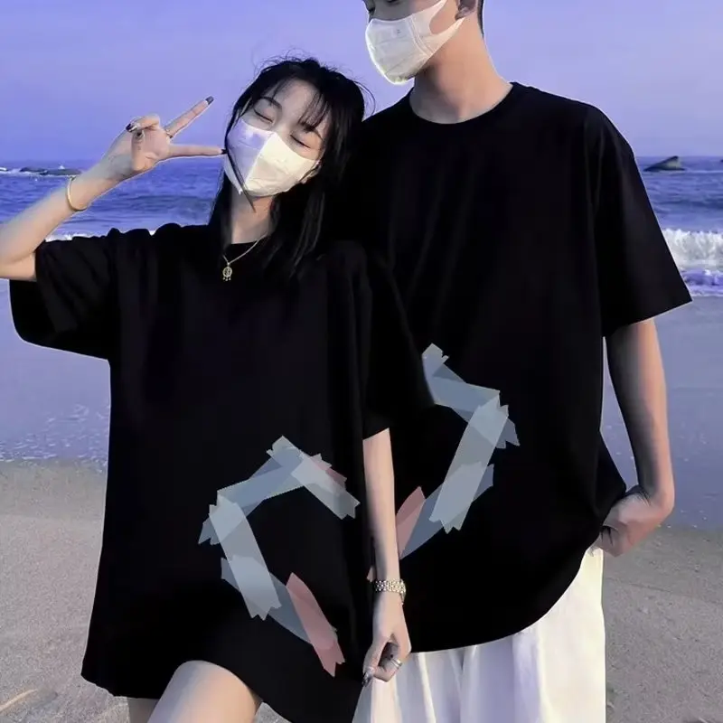 Korean Printed Round Neck TShirt Men'S Casual Loose Short-Sleeved TShirt