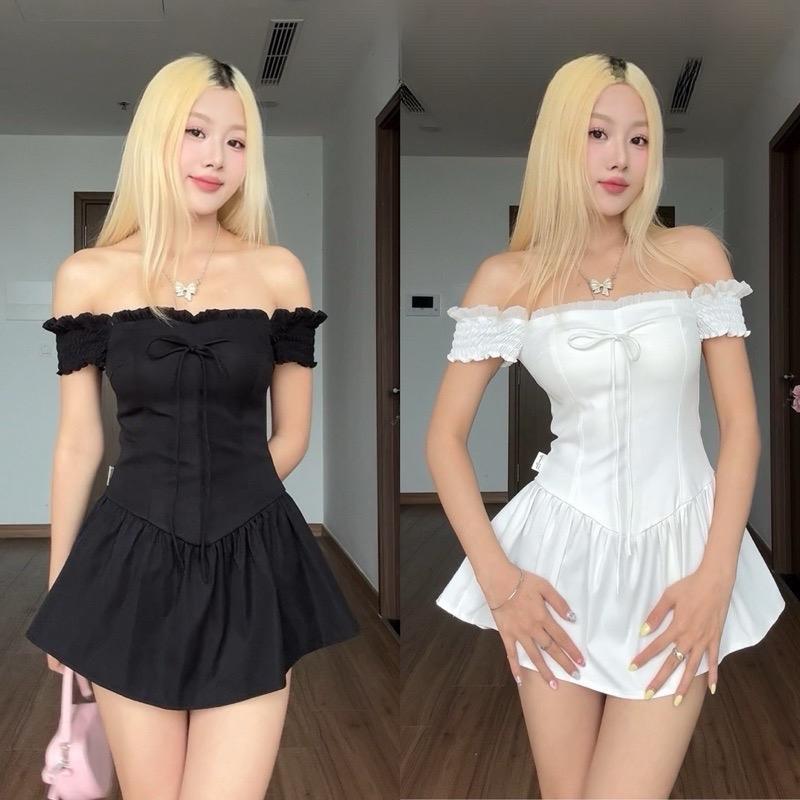 [N.T BIGSIZE] ĐẦM BẸT VAI NHÚN VAI NƠ BIGSIZE hoa + QUẦN BÍ váy trang vay mactet