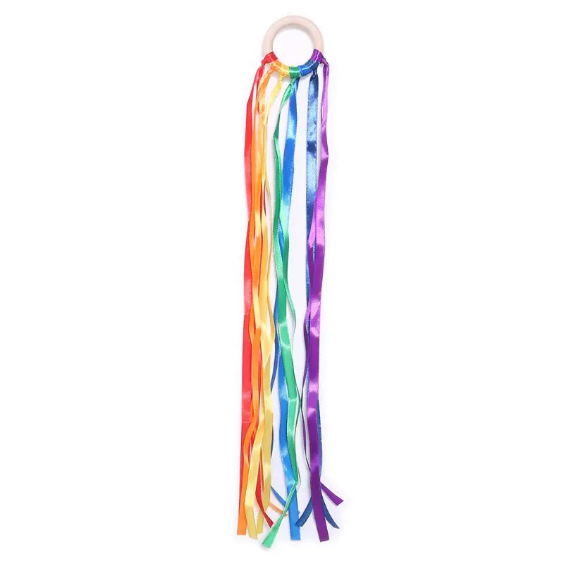BOYI Wood Ring Activity Center Hanging Pendants Newborn Gift Baby Rainbow Ribbon