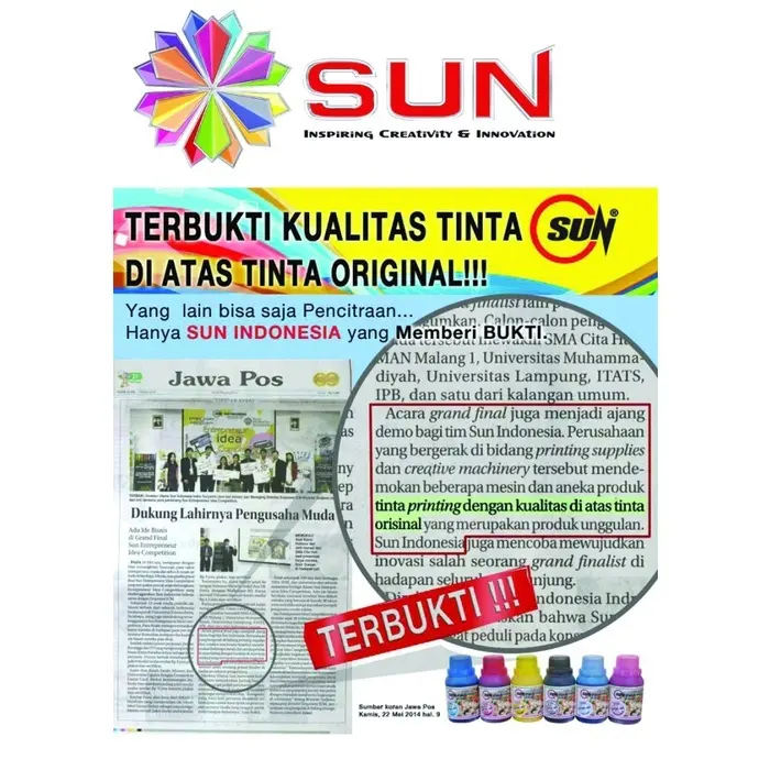 Tinta Epson 664 / 673 Art Paper Ultra Vivid Photo Korea Terbaik - SUN DURA ULTRA INK 100 ml untuk Epson L100 / L110 / L120 / L210 / L220 / L300 / L355 / L360 / L365 / L380 / L385 / L405 / L485 / L550 / L565 / L655 / L1300 / L1455 / L800 / L805 / L1800 1