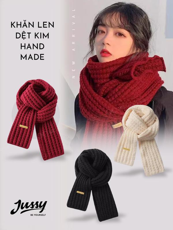  Jussy Khăn Choàng Cổ Nam Nữ Tag HAND MADE Chất Len Dệt Kim Dày Ấm Áp Dài 185x25cm Nhiều Màu Hot Trend Unisex Khăn Len Cao Cấp Mềm Mịn Dành Cho Mùa Đông 