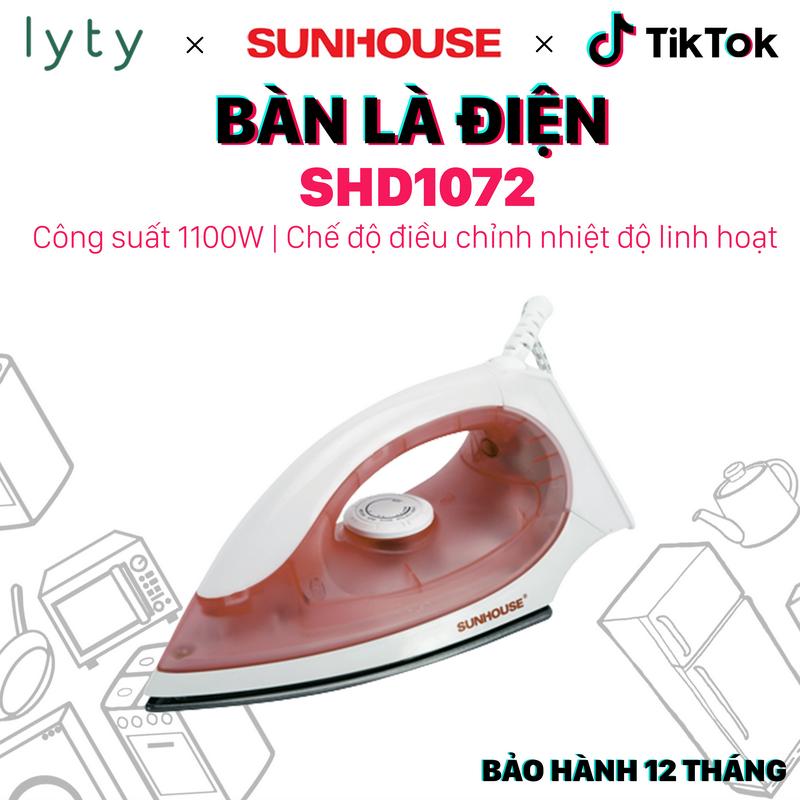 Bàn Là Khô Sunhouse SHD1072 (1100W) - Bàn Ủi Quần Áo Mặt Chống Dính, Tự Ngắt An Toàn (Bảo Hành 12 Tháng)