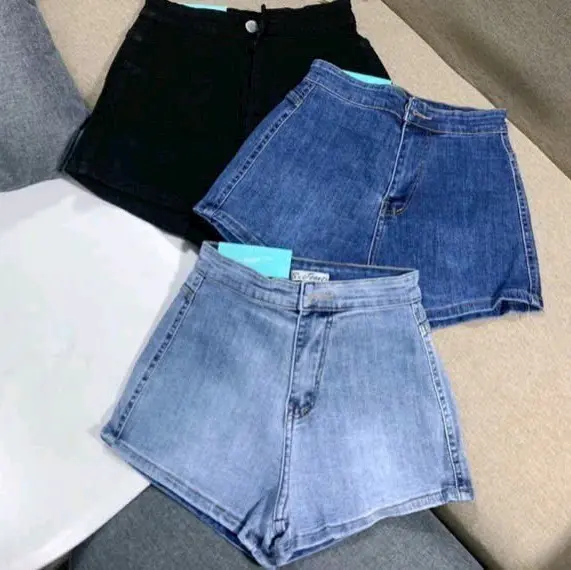 Quần Đùi Lưng Cao Co Giãn Đơn Giản Xinh Xắn Dành Cho Nữ Women Pants Xanh Jean