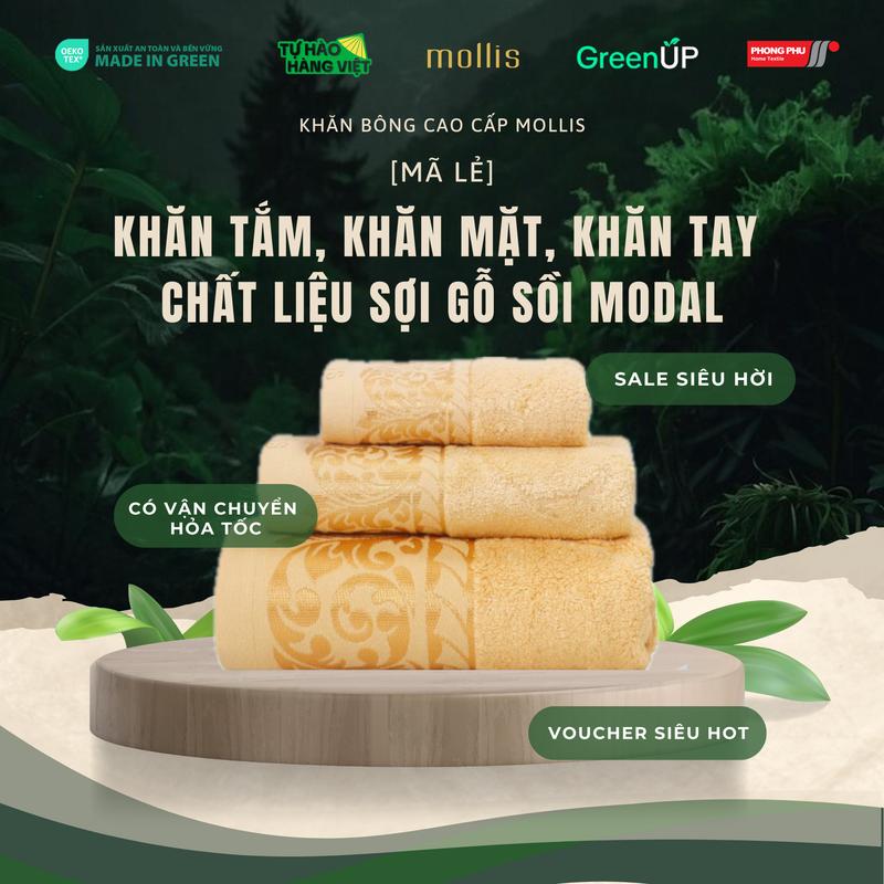 Mollis Khăn tắm khăn gội/mặt, khăn tay cao cấp sợi gỗi sồi Modal tự nhiên, thấm hút tốt và mềm mại đủ size cho người lớn, phù hợp đi du lịch, spa, thể thao MR5