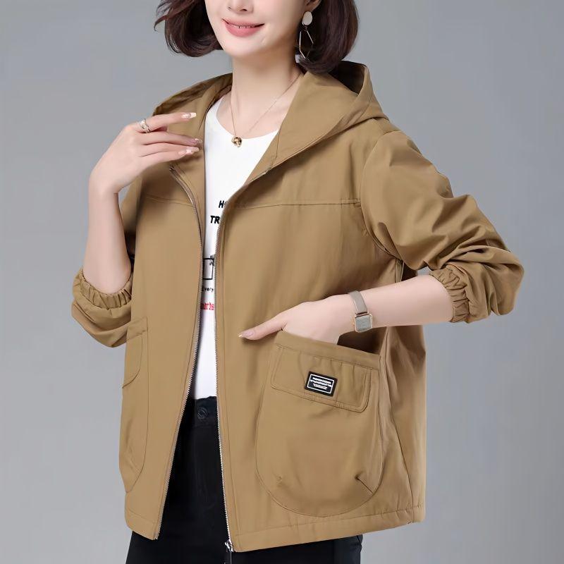 Áo Khoác Ngắn Có Mũ Trùm Đầu Dáng Rộng Ngoại Cỡ Dành Cho Nữ, Phong Cách Mới Mùa Xuân Và Mùa Thu 2024, Thích Hợp Cho Các Bà Mẹ Trung Người Già Và Cao Tuổi, Áo khoác ngoài Mỏng, Dành Cho Phụ Nữ 0