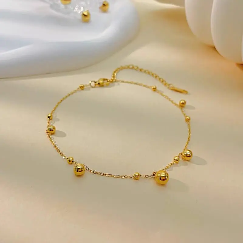 Dây Chuyền Chân Hạt Tròn, Thiết Kế Độc Đáo Hợp Xu hướng Và Thời Trang, Dành Cho Nữ, Không Phai Màu, Thích Hợp Để Đồ Trang Trí Mùa Hè, Hình Quả Bóng Vàng vòng  chân  nam lắc  chân  nam