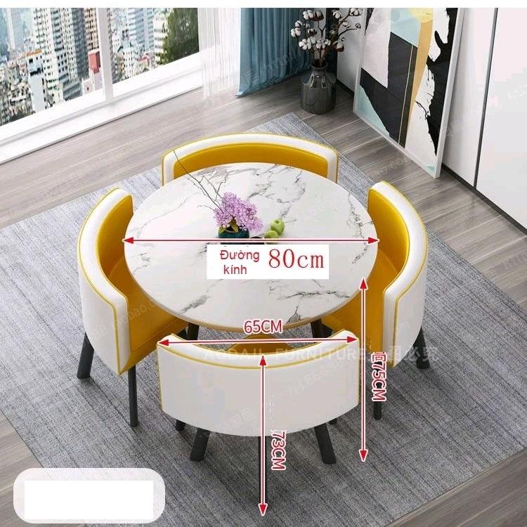 Bộ Bàn Tròn 4 Ghế Dành Cho Văn Phòng, Chung Cư, Nhà Trọ Đa Năng Tiết Kiệm Diện Tích Size Bàn 80cm 6