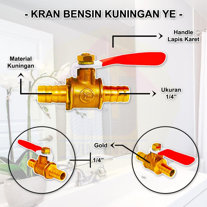 KRAN KUNINGAN YE 1/4 INCH - KRAN BENSIN - KRAN KOMPRESSOR 1