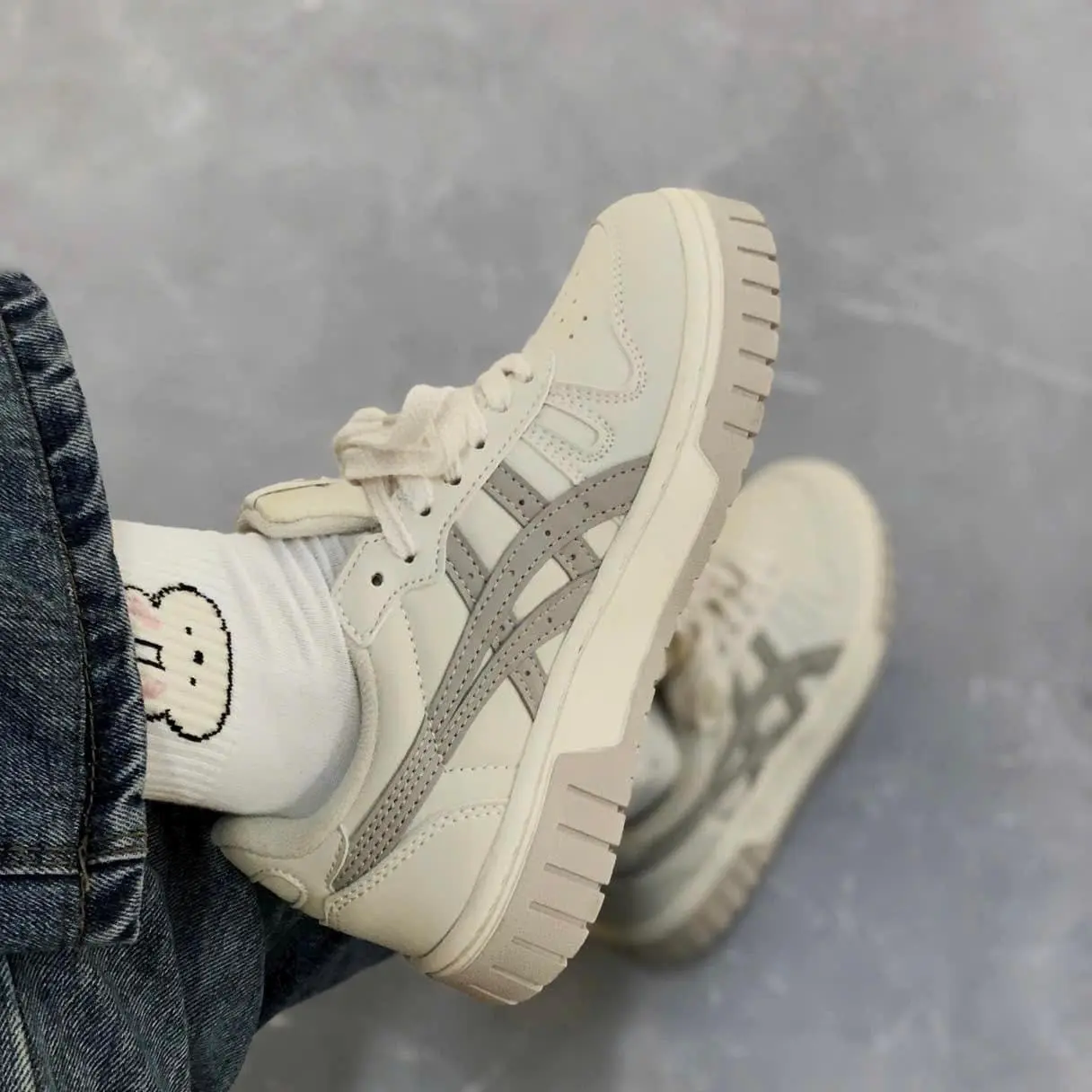 Giày thể thao nam nữ - giày sneaker nam nữ Asiccc Xám Cream Black Gum Nam Nữ, đế cao su đúc chống trơn trượt, size từ 36 đến 44 Shoes Đế Bằng