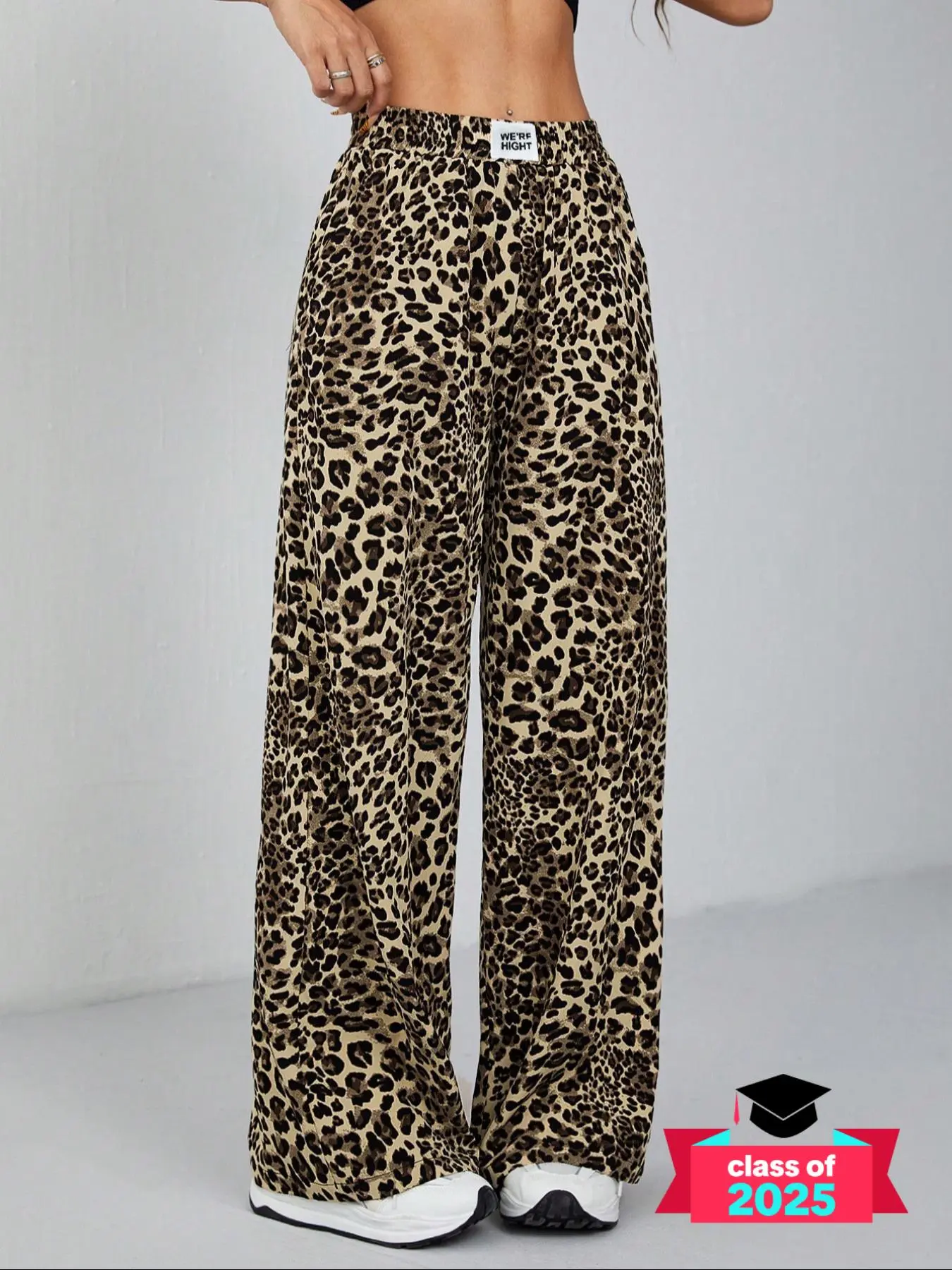 Women's Leopard Print Patched Pocket Design Wide Leg Pants, Casual Elastic Waist Trousers for Daily Wear, Ladies Bottoms for All Seasons Cheetah Pants Girl Original, Pretty Attitude Clothes Cheetah Pants Girl