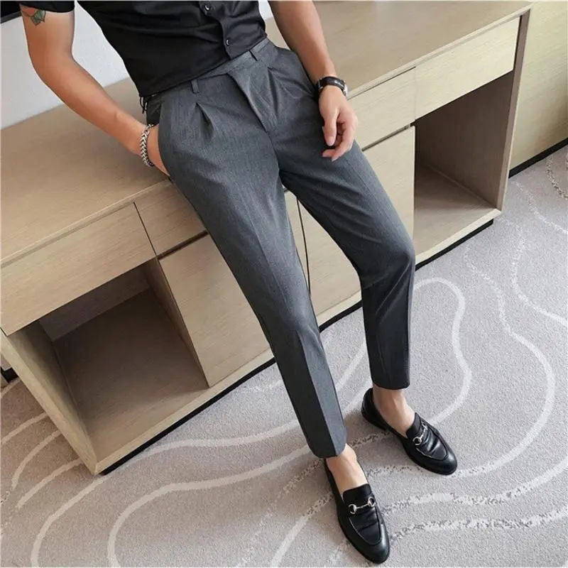 Quần âu nam 1K cạp cao hàn quốc sidetab, quần tây nam công sở cao cấp ống đứng trẻ trung, vải dày co giãn big size - Ong - Menswear Pants Pants