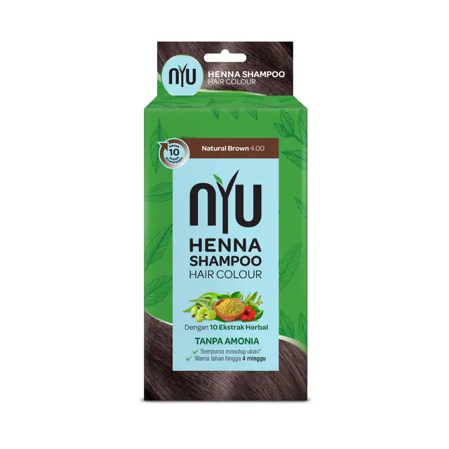 NYU Henna Shampoo Hair Colour 1 BOX Isi 4 Sachet 20 ml - Shampo pewarna rambu Dye Cat Mengcover Uban Dalam 10 Menit 3