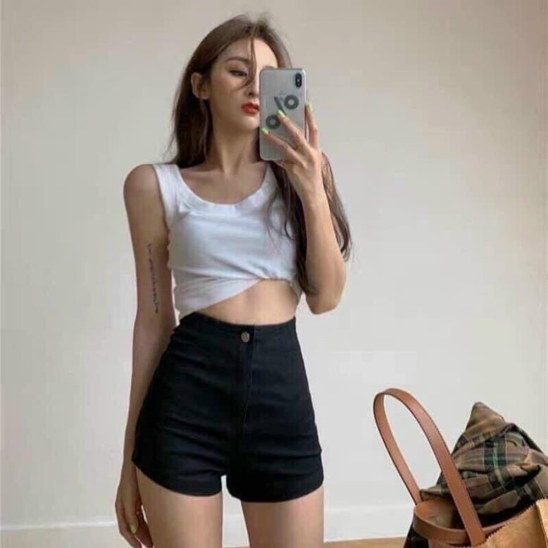 (Q005) Quần short kaki jean lưng cao ôm body tôn dáng, quần đùi nâng mông, quần sooc 4 màu trắng, đen, xanh đậm, xanh nhạt Nữ