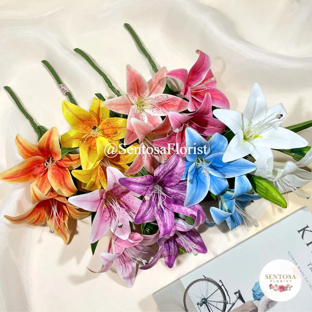 Bunga Lily Latex Cabang 2 Bunga Lily Latex Hias Buket Premium Artificial Dekorasi (NK-127)