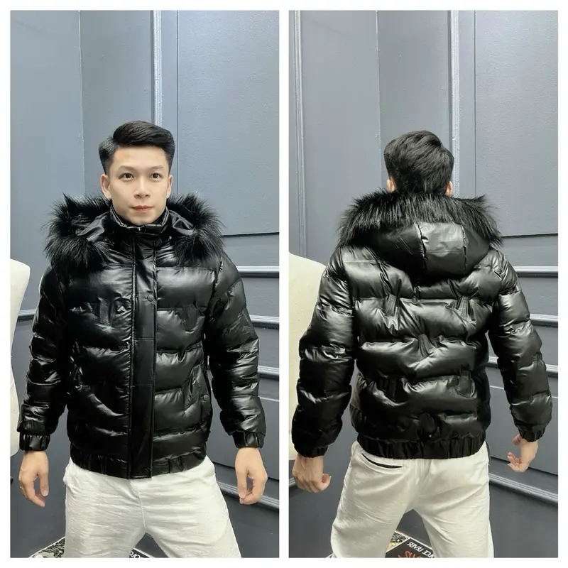 Áo phao da mũ lông tàu, dập vân chấm , siêu ấm , chống rét , da chống nước 1
