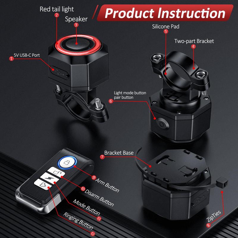 Smart Bike Tail Light, Bike Brake Light, Auto on/Off Anti Theft Bike Alarm with Remote, LED Rechargeable Bicycle Tail Light 7