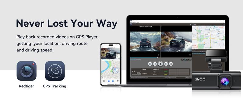Product Introduction of REDTIGER F7N 4K Dual Dash Cam with 64GB Card, Built-in WiFi GPS Front 4K/2.5K Rear 1080P Car Dual Dash Cam, 3.2inch Screens, 170° Wide Angle, Parking Monitoring, Supports 256GB M. ax 3