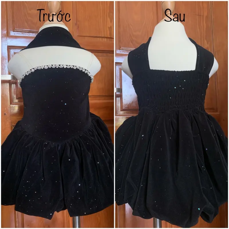 [10-42kg] Đầm bí nhung đen kim tuyến viền đá siêu sang chảnh cho bé gái váy mặc đi tiệc begai công chúa tiểu thư 6
