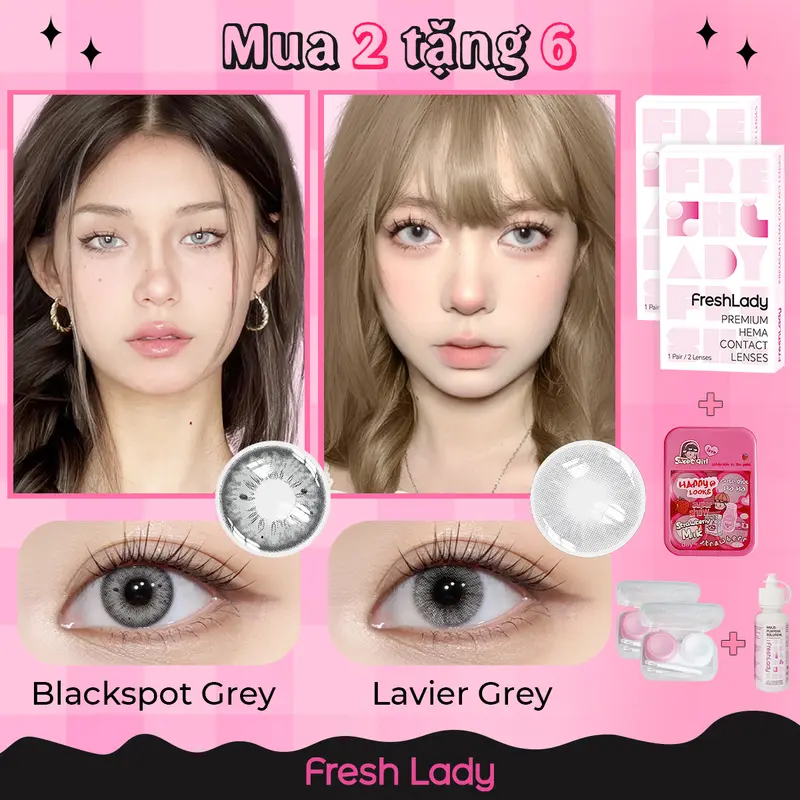 Lens kính áp tròng Fresh Lady được 6 sản phẩm màu nâu xám đen 6 tháng 0 độ làm cho đôi mắt to hơn  nửa năm 4