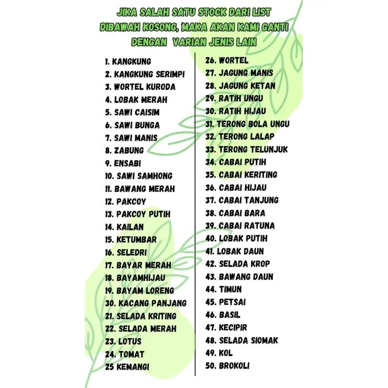 PROMO Paket 50 Benih Sayuran Unggul – Dijamin Tumbuh, Panen Cepat 2