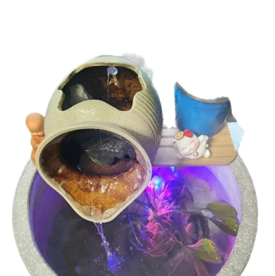 Lu thác nước, bình gốm Bát Tràng thác nước mini thủy sinh trồng cây, lu thủy sinh lọc nước, bể cá mini