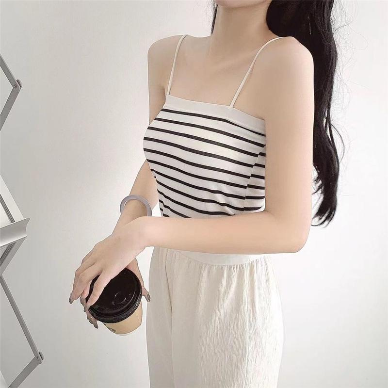 Áo Ba Lỗ Không Tay Áo Yếm Bé Gái, Đệm, Phong Cách Thường Ngày Dây Đeo Mỏng, Lưng Đẹp, Thoải Mái Và Thoáng Khí, Thích Hợp Cho Thể Thao, Áo Ngắn, Cho Trang Phục Nữ Mùa Hè Top Voi 2