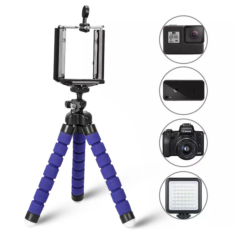 Chân Máy Ảnh Mini, Tripod Linh Hoạt, Thiết Kế Bạch Tuộc Bọt Biển, Có Thể Điều Chỉnh, Thích Hợp Cho Điện Thoại, Có Giá Đỡ Kẹp Selfie Kem 7