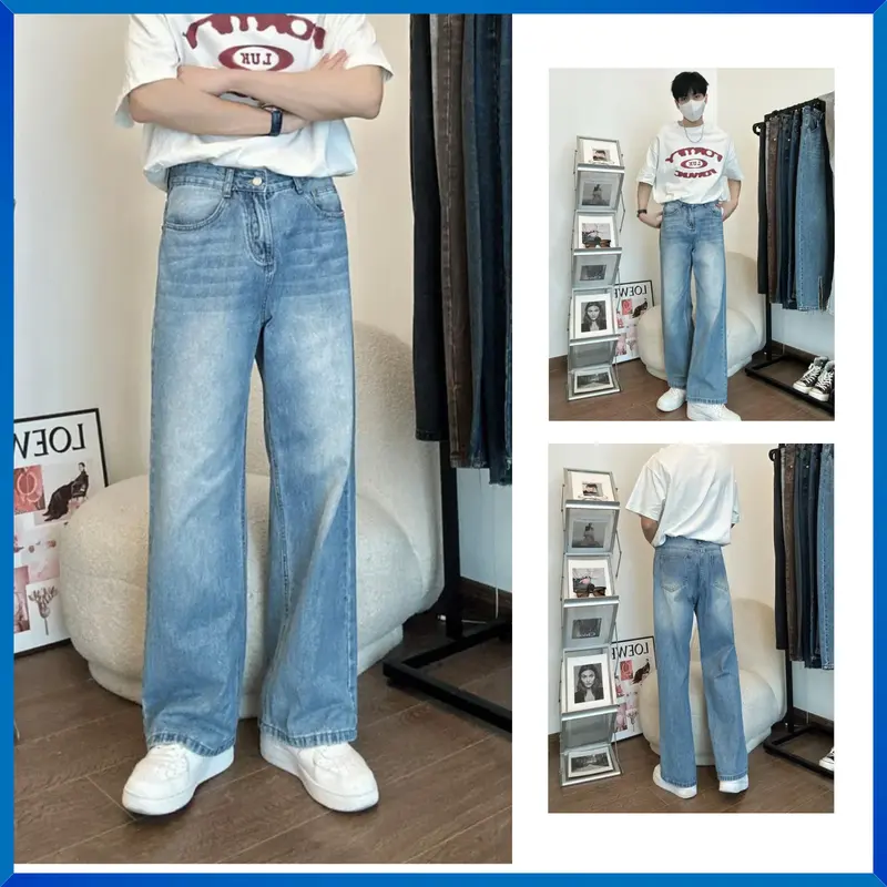 Quần Jean ống suông nam nữ JEAN BOX 95 cạp nửa chun mặc thoải mái Menswear Pants Có Túi 2