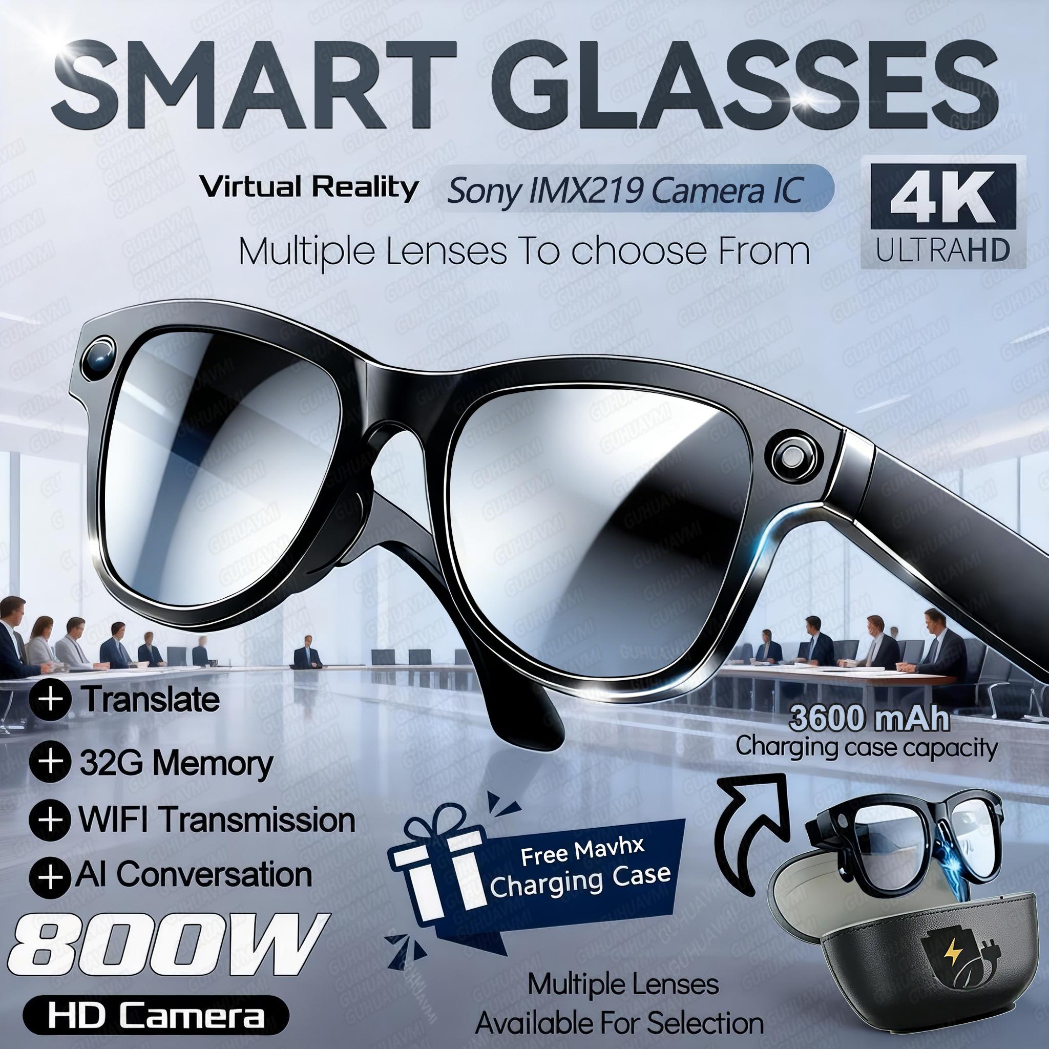 New 800W 4k HD Camera Smart Glasses Men 3600mAh Power Bank 100+ Languages Translation Recording Videos Music Player Call Glasses - Image 5